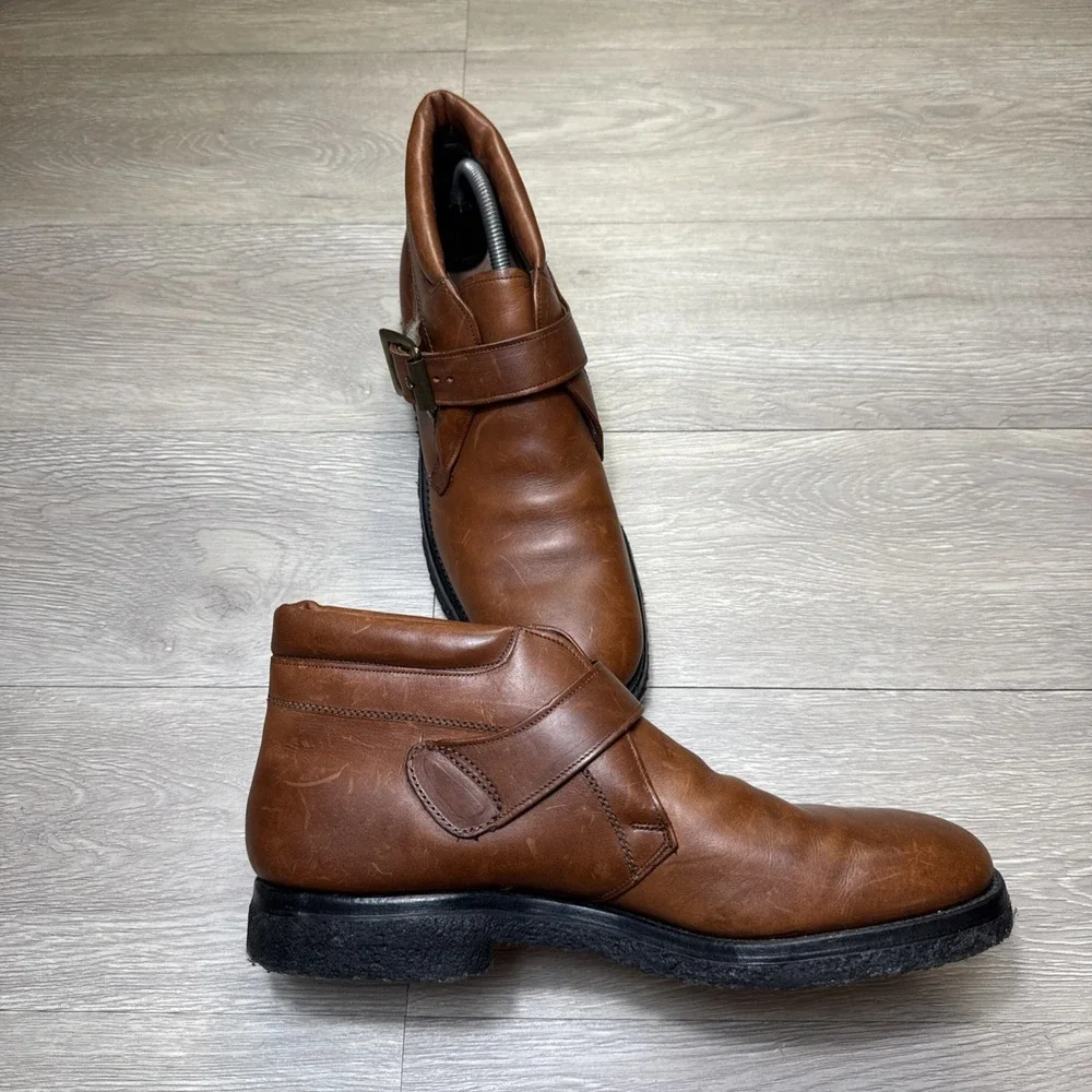 ALLEN EDMONDS RAINIER Boots Men 10 AA Monk Strap Leather Adjustable Mahogany